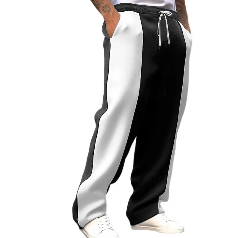 Hommes décontracté sport lâche santé tissu taille Jogging séchage rapide couture contraste couleur pantalons longs mode